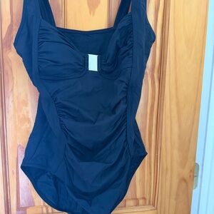 Calvin Klein Black Kids One-Piece Swimsuit with Front Ruched Detail